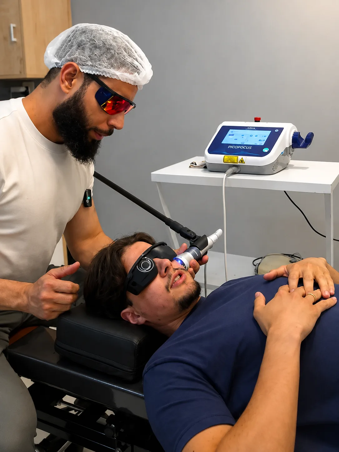 Aplicação de laser terapêutico durante atendimento para dor crônica