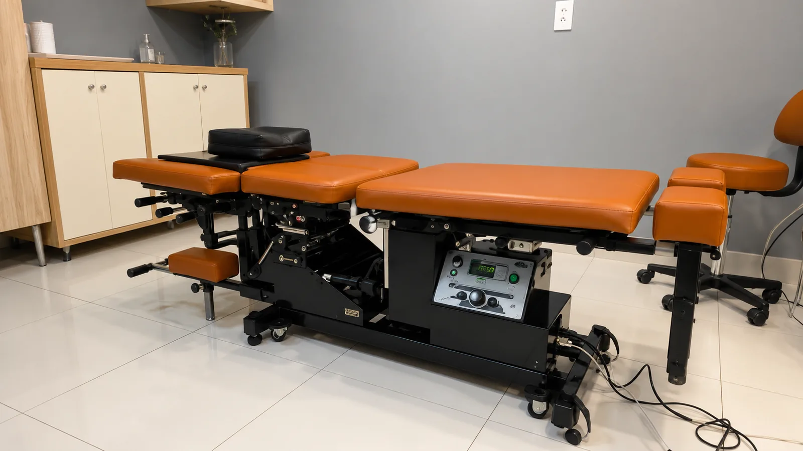 Mesa de flexo-distração e mesa de tração usadas no tratamento da coluna na Clínica Alive
